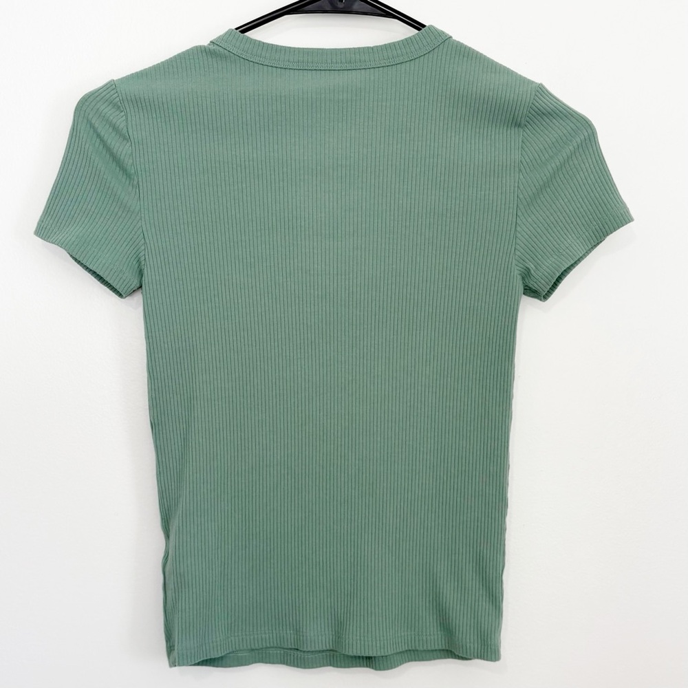 AMERICAN EAGLE Ribbed Short Sleeve Tee Graphic T-Shirt Green XS - Picture 2 of 7